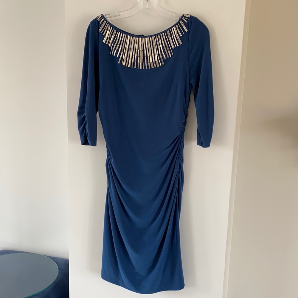 Adrianna Papell Women's 3/4 Sleeve Silver Bead Embellished Dress Size 8